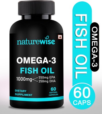 Naturewise Organic Omega 3 Fish Oil 1000 mg | DHA & EPA 550mg | No Fishy Taste | Heart Health(60 Capsules)