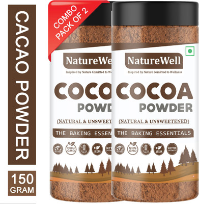 Naturewell Combo Pack of Raw & Unsweetened Cocoa Powder For Chocolate Cake Making Cocoa Powder(2 x 150 g)