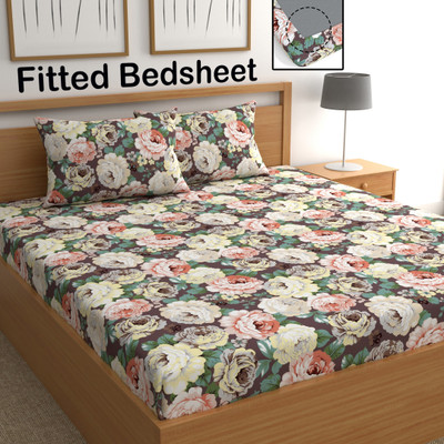 CHHAVI INDIA 210 TC Microfiber Double Printed Fitted (Elastic) Bedsheet(Pack of 1, Multicolor 2)