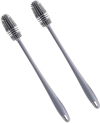 Uniqon Set of 2 Pcs Silicone Long Handle Flexible Brush for Washing Water Bottle(Grey)
