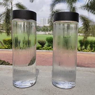 JIGSHTIAL 750 ml (Set Of 2 )Black Plastic Lids Piramal Glass Water Bottles Set 750 ml Bottle(Pack of 2, White, Glass)