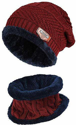 ACCERY ACCERY Maroon winter cap and scarf Beanie Cap(Pack of 2)