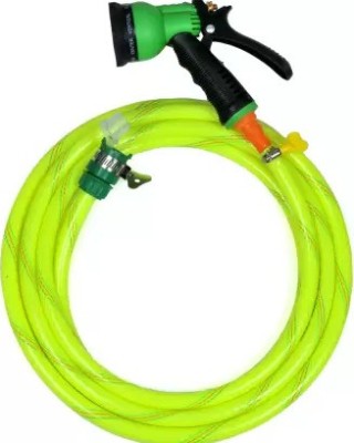 purvish 10 METER NEON GREEN RUBBER COATED 3-LAYERED GLOSSY EFFECTED BRAIDED HOSE (PIPE Diameter 12 mm, 0.5 INCH) GARDENING, PET BATHING, HOUSE CLEANING, AND CAR WASHING Spray Gun