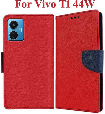 Mehsoos Flip Cover for Vivo T1 44W(Red, Dual Protection, Pack of: 1)