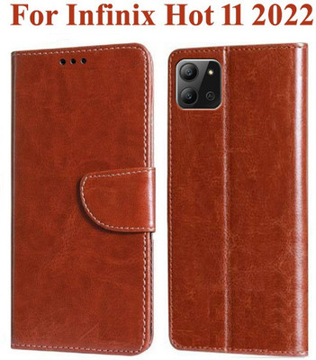 Wristlet Flip Cover for Infinix Hot 11 2022(Brown, Dual Protection, Silicon, Pack of: 1)