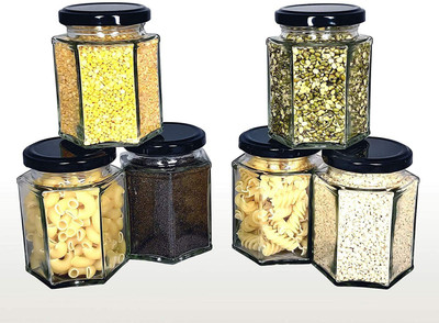 Coozico Glass Grocery Container  - 250 ml(Pack of 6, Black)