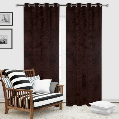 REYANSH DECOR 212 cm (7 ft) Velvet Room Darkening Door Curtain (Pack Of 2)(Printed, Coffee)