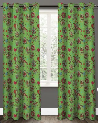 V21 214 cm (7 ft) Polyester Room Darkening Door Curtain (Pack Of 2)(Floral, Green)