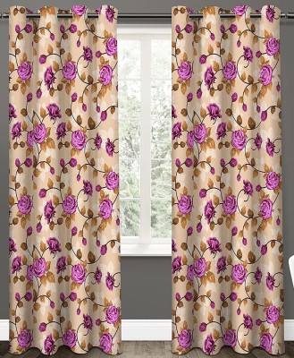 Tample Fab 274 cm (9 ft) Polyester Room Darkening Long Door Curtain (Pack Of 2)(Floral, Cream)