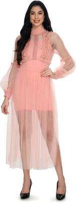 Beautylife Women A-line Pink Midi/Calf Length Dress
