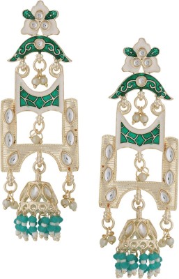 Viraasi Green Meenakari Kundan Jhumka Earrings for Women and Girls Brass Drops & Danglers