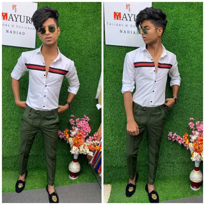 nilkanth creation Cotton Polyester Blend Printed Shirt & Trouser Fabric
