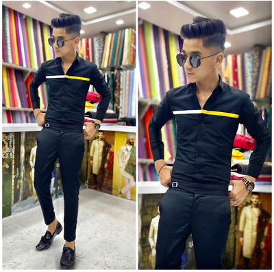 nilkanth creation Cotton Polyester Blend Colorblock Shirt Fabric