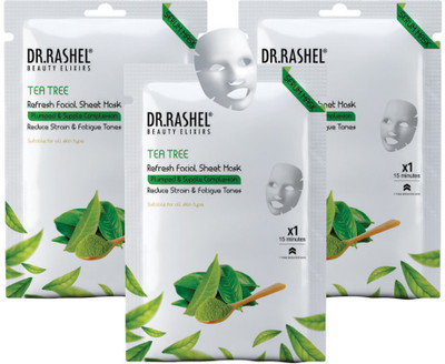 Dr.Rashel TEA TREE SHEET MASK WITH SERUM THAT REDUCE STRAIN & FATIGUE TONE (PACK OF 3)(60 g)
