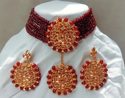 rashi jewels Brass, Alloy Gold-plated Maroon Jewellery Set(Pack of 1)