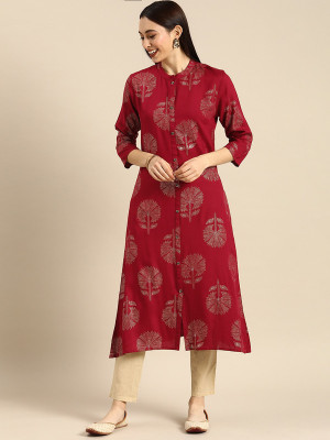 ANOUK Women Printed A-line Kurta(Maroon)