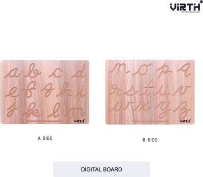 Virth Wooden Cursive Alphabet Cognitive Writing Board Children Early Educational Toy(Brown)