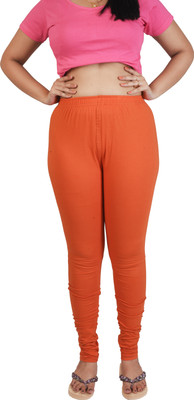 Le-Soft Churidar Length Ethnic Wear Legging(Orange, Solid)
