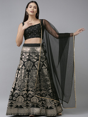 Divastri Self Design Semi Stitched Lehenga Choli(Black)