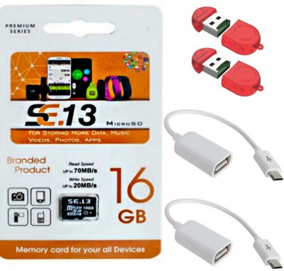 SE.13 16 GB 10 Class Memory Card With 2 Card Readers & 2 OTG Cable 16 GB MicroSD Card Class 10 90 MB/s  Memory Card