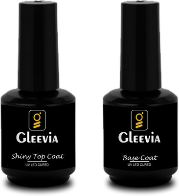 Gleevia Combo Kit of UV Top Coat Glossy and Base Coat Rubber 15ml Each Pack for Beginners and Professionals Transparent(Pack of 2)