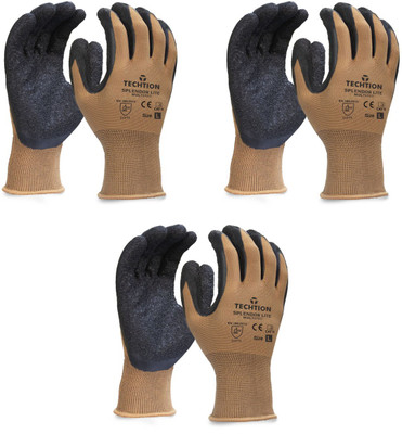 Techtion SPLENDOR LITE MULTIPRO Brown Black Coating Safety Gloves Pack of 3 Pairs Nitrile, Latex  Safety Gloves(Pack of 6)