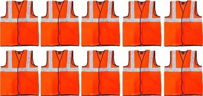 bellstone Safety Jacket with Good Quality reflecting Tap Green Pack of 10 Safety Jacket(Orange)