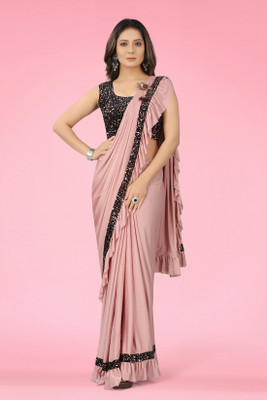 Suali Solid/Plain Bollywood Lycra Blend Saree(Pink)