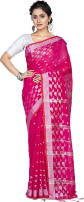 Bong ButiQ Embellished Paithani Handloom Cotton Silk Saree(Pink)