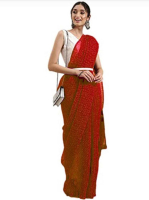 P2 Creation Printed Bandhani Georgette Saree(Red)
