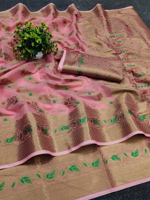 VENI ENTERPRISE Woven Banarasi Cotton Silk, Jacquard Saree(Pink)