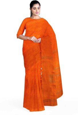 jammdanilaxmi Striped Handloom Cotton Silk Saree(Orange)