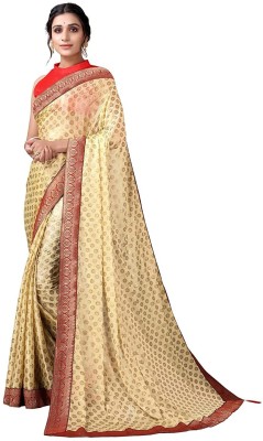 MR HOUSE Floral Print Bollywood Lycra Blend Saree(White)