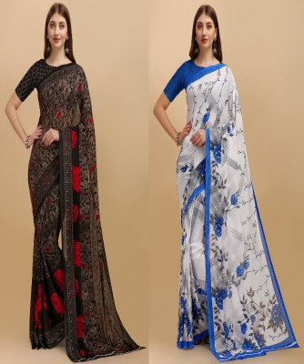 Leelavati Printed Bollywood Georgette Saree(Pack of 2, White, Blue, Black)