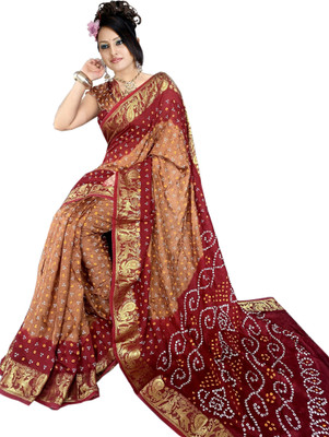 DHARMRAJ ENTERPRISE Self Design Bandhani Art Silk Saree(Brown)