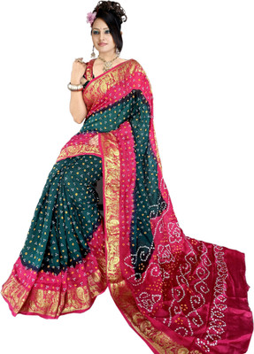 DHARMRAJ ENTERPRISE Self Design Bandhani Art Silk Saree(Green)