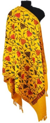 Kashmiri queen Wool Floral Print Women Shawl(Yellow)