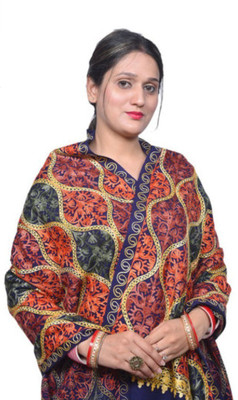 Amrit Trading Co Wool Embroidered Women Shawl(Blue)