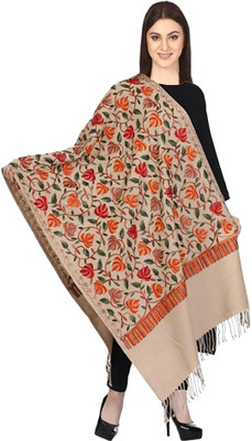 PASHTUSHS Wool Self Design Women Shawl(Beige)