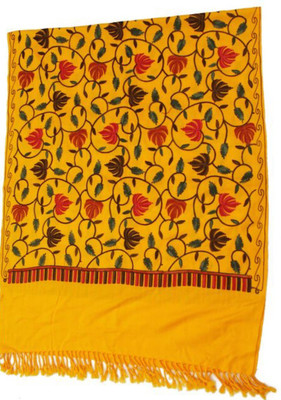 BE SWADESHI Wool Floral Print Women Shawl(Yellow)