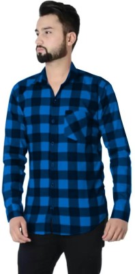 Trend Transfit Men Checkered Casual Blue Shirt