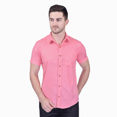PRINTCULTR Men Solid Festive Pink Shirt