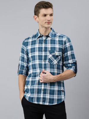 THOMAS SCOTT Men Checkered Casual Green Shirt