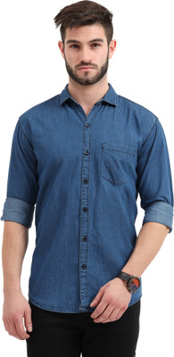 Miraan Men Solid Casual Blue Shirt