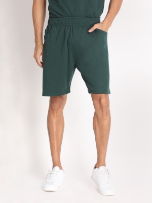 CHKOKKO Solid Men Dark Green Basic Shorts