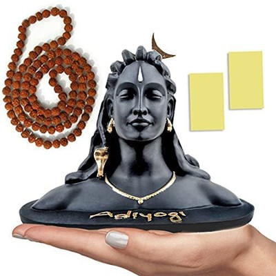 ADIYOGI Adiyogi Miniature Statue with Free Rudraksha Mala for car Dashboard Decorative Showpiece  -  12 cm(Polyresin, Black)