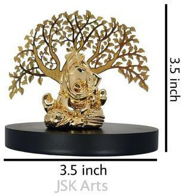 JSK ARTS Gold Plated Lord Ganesha |With Tree for Car Dashboard, Temple & Home Decorative Showpiece  -  9 cm(Brass, Gold)