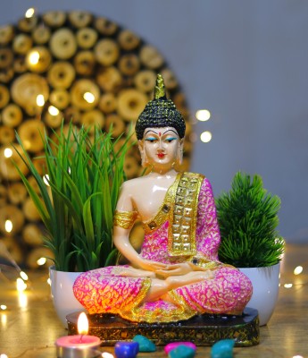 Flipkart Perfect Homes Beautiful Meditating Lord Buddha With Two Artificial Plant Combo Decorative Showpiece  -  23 cm(Polyresin, Red)