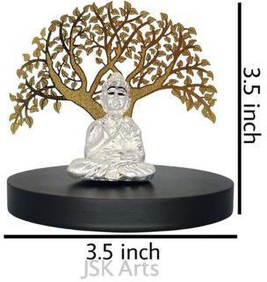 JSK ARTS Silver Plated Lord Mahavir | With Tree Idol for Car Dashboard, Temple & Home Decorative Showpiece  -  9 cm(Brass, Silver)