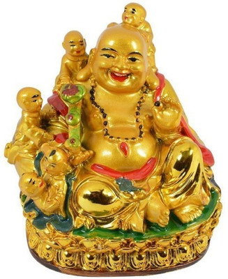 S A Gifts Sai Amrut Feng Shui Laughing Buddha Decorative Showpiece  -  10 cm(Polyresin, Gold)